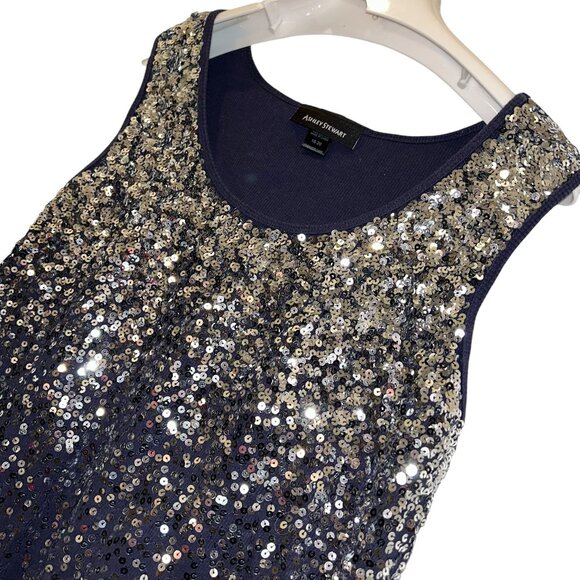 ashley stewart blue SWIFTIE all silver sequin ribbed tank top 18-20 - Picture 1 of 4